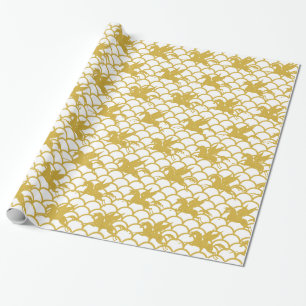 Gold White Mermaid Unicorn BIRTHDAY WEDDING WRAP Wrapping Paper
