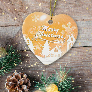 Gold White Merry Christmas Happy New Year Ceramic Tree Decoration