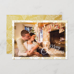 Gold & White Merry Christmas Holiday Family Photo Invitation