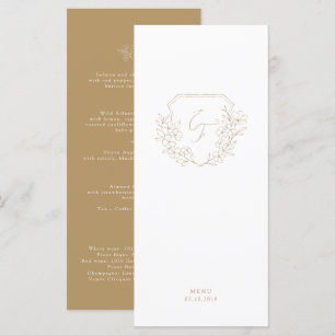 Gold White Minimal Cherry Blossom Monogram Crest Menu