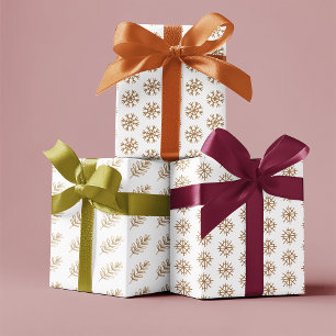 Gold White Minimal Christmas Pattern Wrapping Paper Sheet