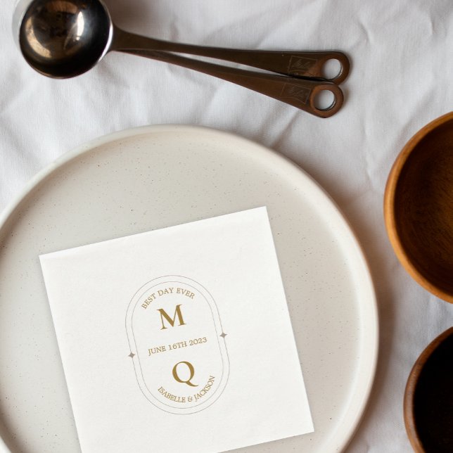 Gold White Minimal Elegant Monogram Wedding Napkin (Creator Uploaded)