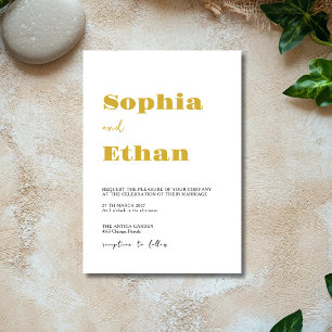 Gold & White Minimalist Clean Modern Wedding Invitation