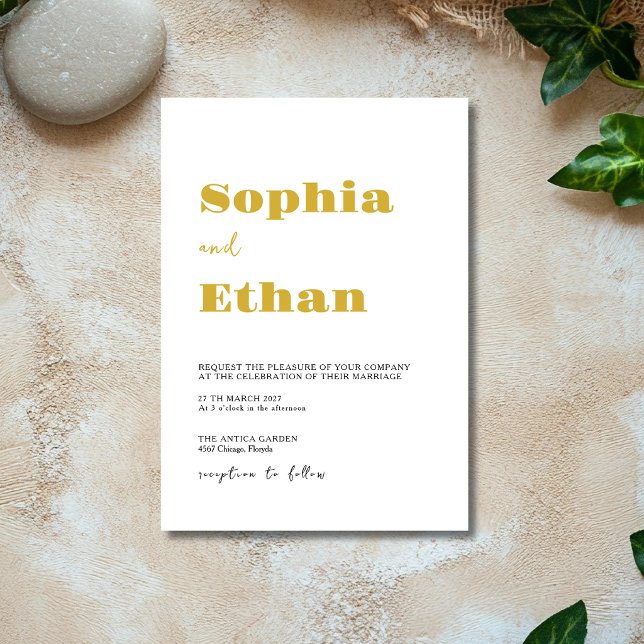 Gold & White Minimalist Clean Modern Wedding Invitation (Creator Uploaded)