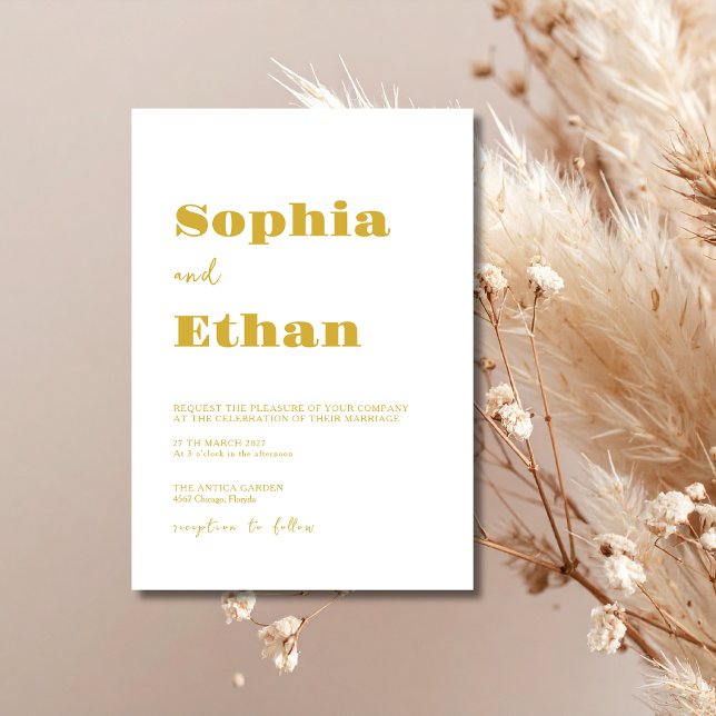 Gold & White Minimalist Clean Modern Wedding Invitation (Creator Uploaded)