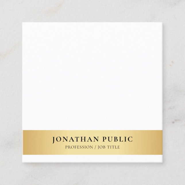 Gold White Minimalist Template Modern Professional Square Business Card (Front)