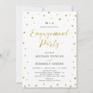 Gold & White Modern Confetti Engagement Party In Invitation
