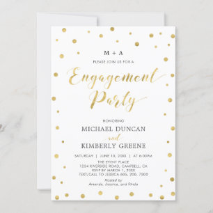 Gold & White   Modern Confetti Engagement Party In Invitation