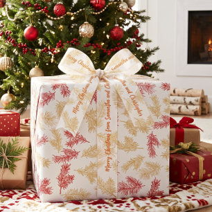 Gold White Modern Elegant Botanical Christmas Grosgrain Ribbon
