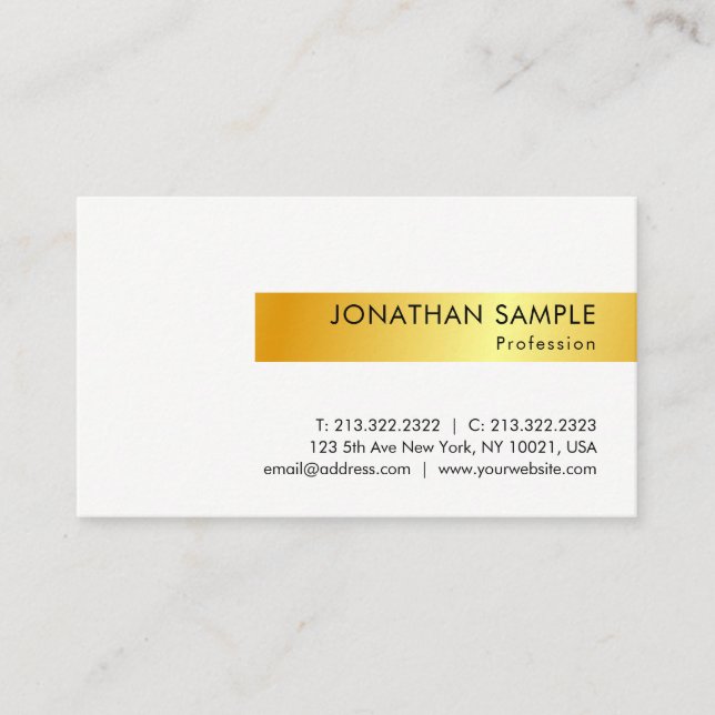 Gold White Modern Elegant Simple Design Template Business Card (Front)