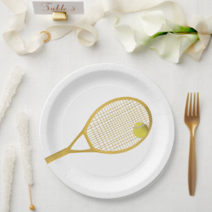 Gold & White Modern Elegant Tennis  Paper Plates