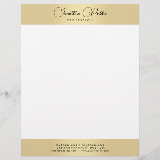 Gold White Modern Elegant Typography Template Custom Letterhead (Front)