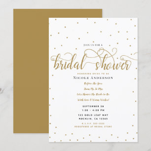 Gold & White Modern Minimal Script Bridal Shower Invitation