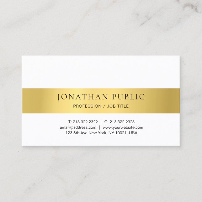 Gold White Modern Minimalist Design Elegant Business Card (Front)