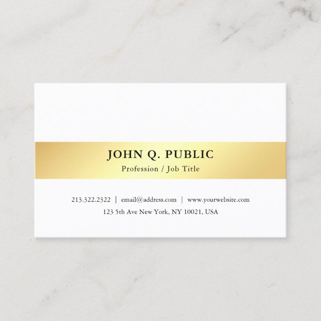 Gold White Modern Minimalistic Elegant Template Business Card (Front)