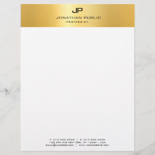 Gold White Modern Monogram Simple Template Custom Letterhead