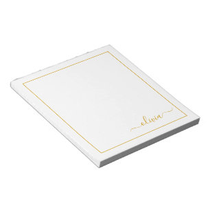 Gold White Modern Script Girly Monogram Name Notepad