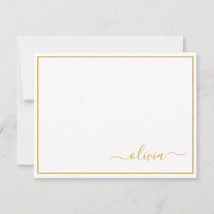 Gold White Modern Script Girly Monogram Name Thank You Card