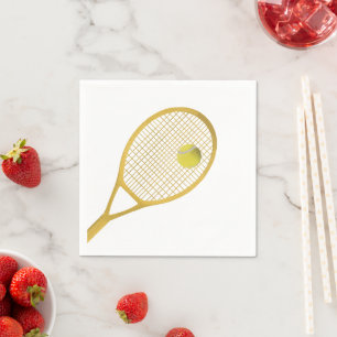 Gold & White Modern Tennis Ball Racket Napkin