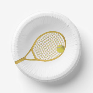 Gold & White Modern Tennis Ball Racket Paper Plate
