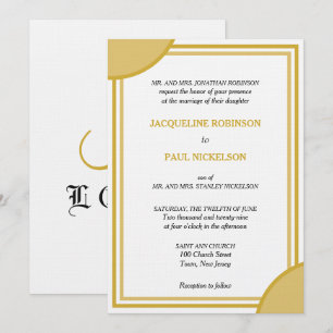 Gold White Monogram Geometric Wedding Invitation