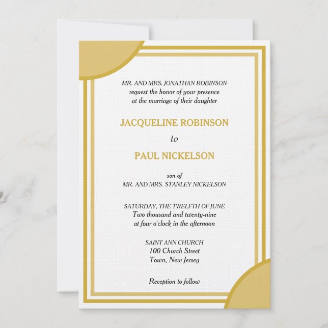 Gold White Monogram Geometric Wedding Invitation (Front)