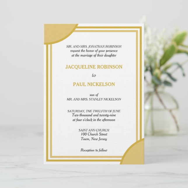 Gold White Monogram Geometric Wedding Invitation (Standing Front)