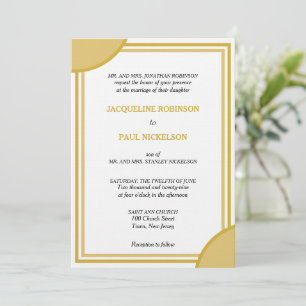 Gold White Monogram Geometric Wedding Invitation