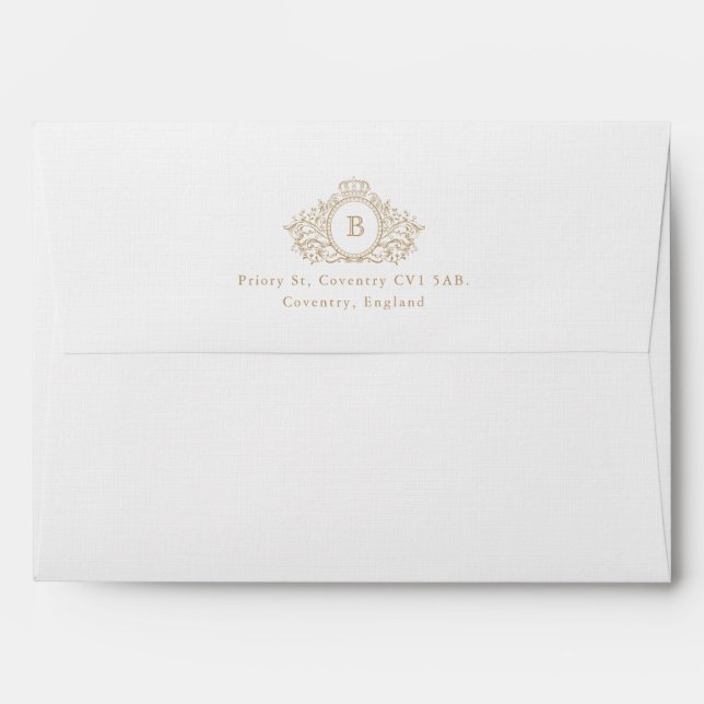Gold White Monogram Return Address Wedding  Envelope (Back (Top Flap))