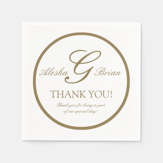 Gold White Monogram Wedding | Paper Napkins (Front)