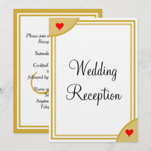 Gold White Monogram Wedding Reception Hearts Invitation