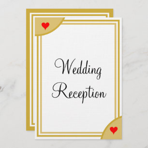 Gold White Monogram Wedding Reception Hearts Invitation