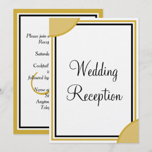 Gold White Monogram Wedding Reception Invitation