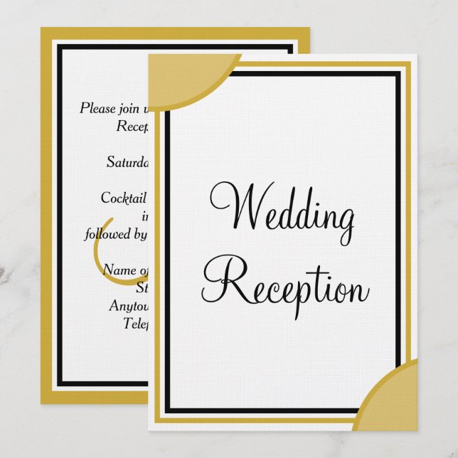 Gold White Monogram Wedding Reception  Invitation (Front/Back)