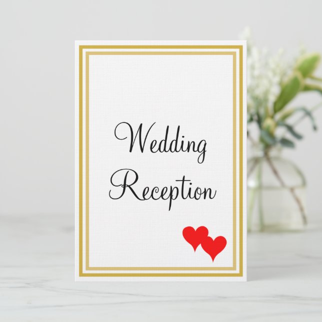 Gold White Monogram Wedding Reception Red Hearts Invitation (Standing Front)