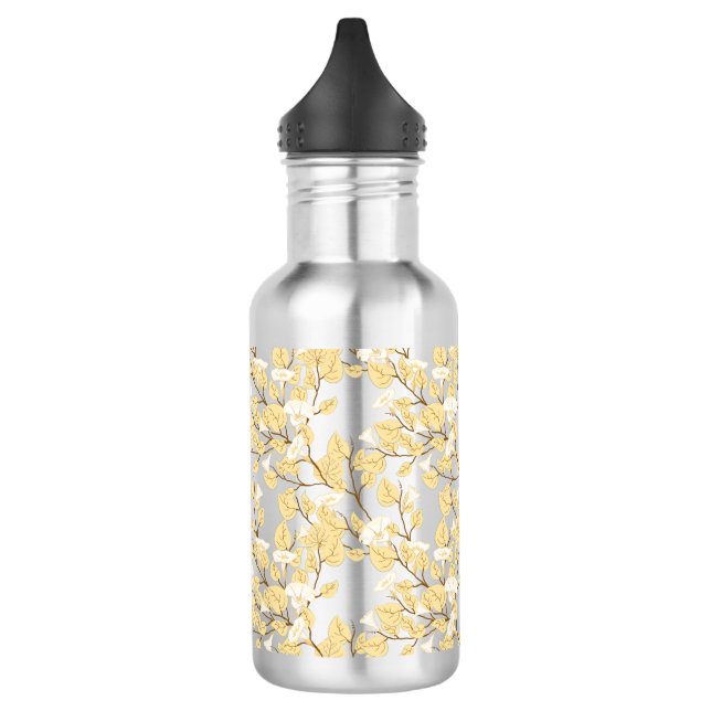 Gold White Morning Glory Flower Water Bottle (Left)