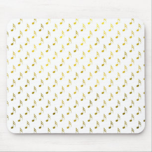 Gold White Musical Notes Metallic Faux Foil Mouse Pad