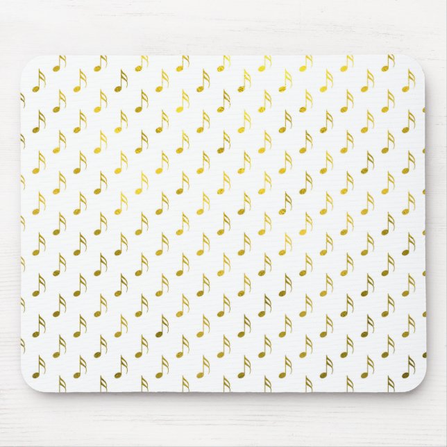 Gold White Musical Notes Metallic Faux Foil Mouse Pad (Front)