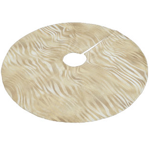Gold White Ombre Zebra Confetti Sparkles Fleece Tree Skirt