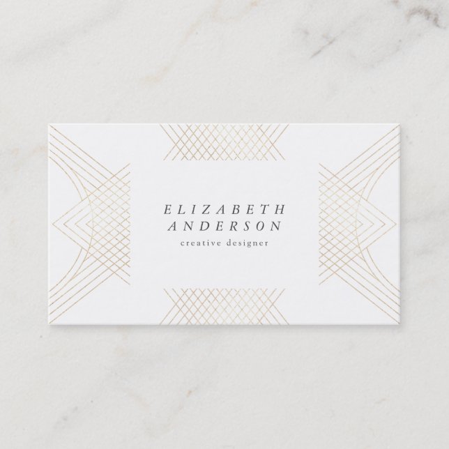Gold White Oval Geometric Art Deco Gatsby Business Card (Front)