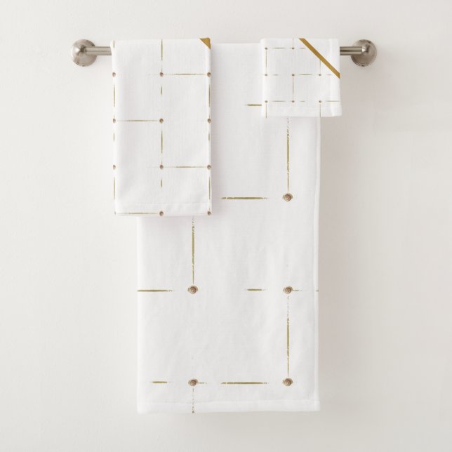 GOLD WHITE PATTERNED PANEL BATHROOM TOWEL SET (Insitu)