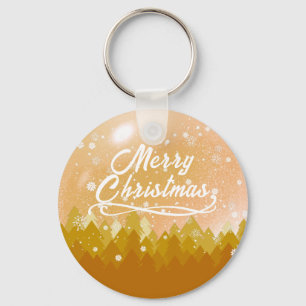 Gold White Peaceful Snow Forest Merry Christmas  Key Ring