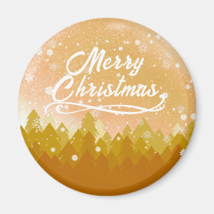 Gold White Peaceful Snow Forest Merry Christmas Magnet
