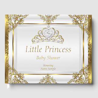 Gold White Pearl Princess Baby Shower Guest Book