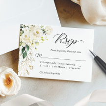 Gold White Peony Floral Wedding Meal Reply