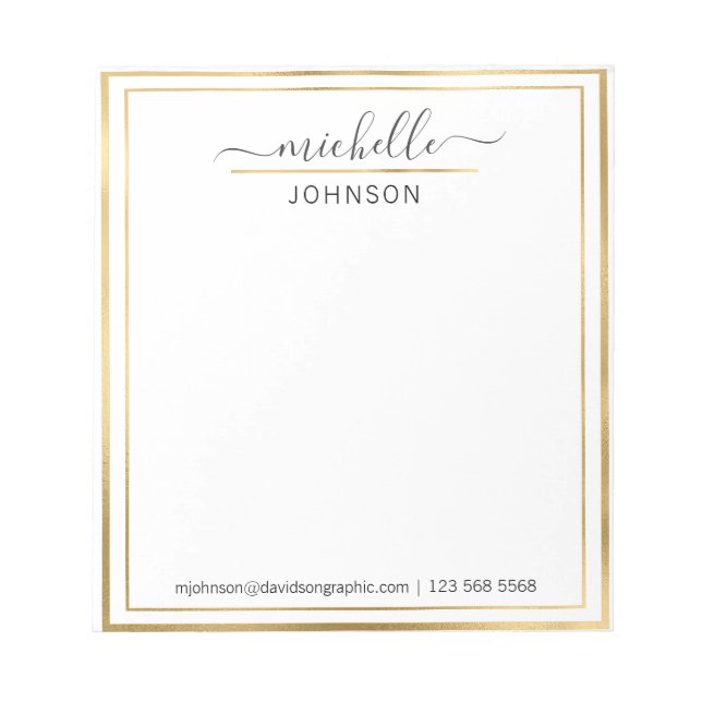 Gold White Personalised Name | From The Desk Of  Notepad (Front)