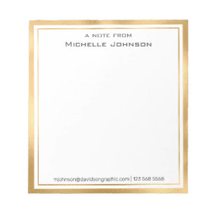 Gold White Personalised Name   From The Desk Of Notepad