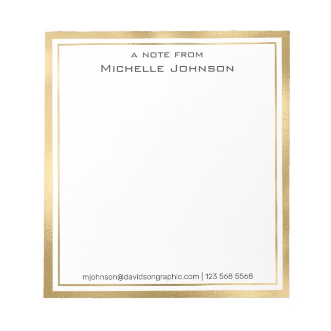 Gold White Personalised Name | From The Desk Of Notepad (Front)