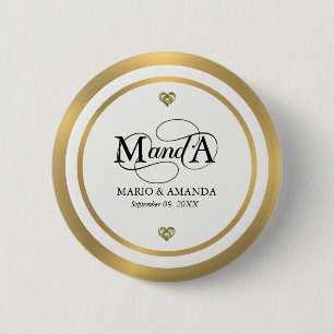 Gold White Personalised Wedding Monogram 6 Cm Round Badge