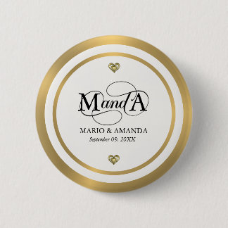 Gold White Personalised Wedding Monogram 6 Cm Round Badge